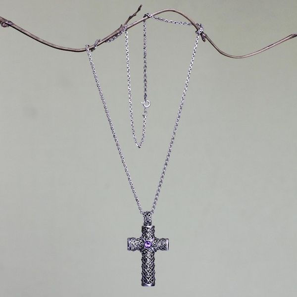 Alternate image for Amethyst pendant necklace Jasmine Cross