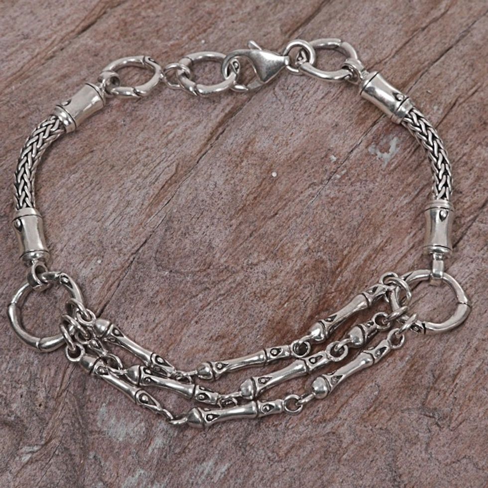 Hand Made Sterling Silver Link Bracelet from Indonesia 'Kuta Ropes'