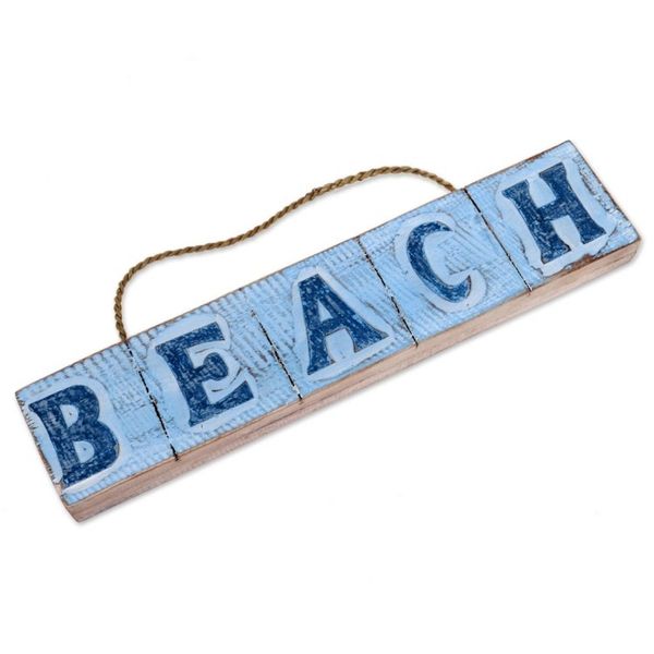 Alternate image for Hand Carved Beach Wood Sign Agel Grass from Indonesia Beach in Sky Blue