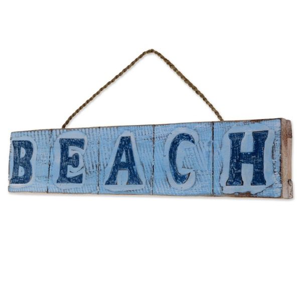 Alternate image for Hand Carved Beach Wood Sign Agel Grass from Indonesia Beach in Sky Blue