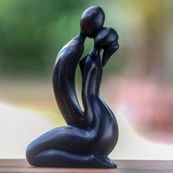 Alternate image for Romantic Hand Carved Wood Sculpture of Lovers Kiss The Kiss
