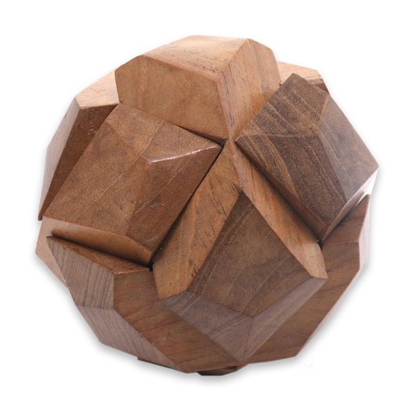Alternate image for Fair Trade Round Hand Carved Teak Wood Puzzle Ball Soccer Ball