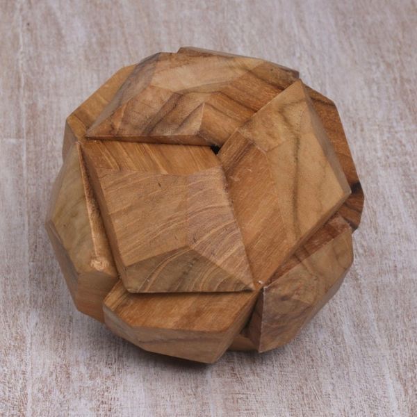 Alternate image for Fair Trade Round Hand Carved Teak Wood Puzzle Ball Soccer Ball