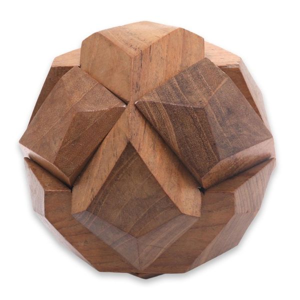 Alternate image for Fair Trade Round Hand Carved Teak Wood Puzzle Ball Soccer Ball