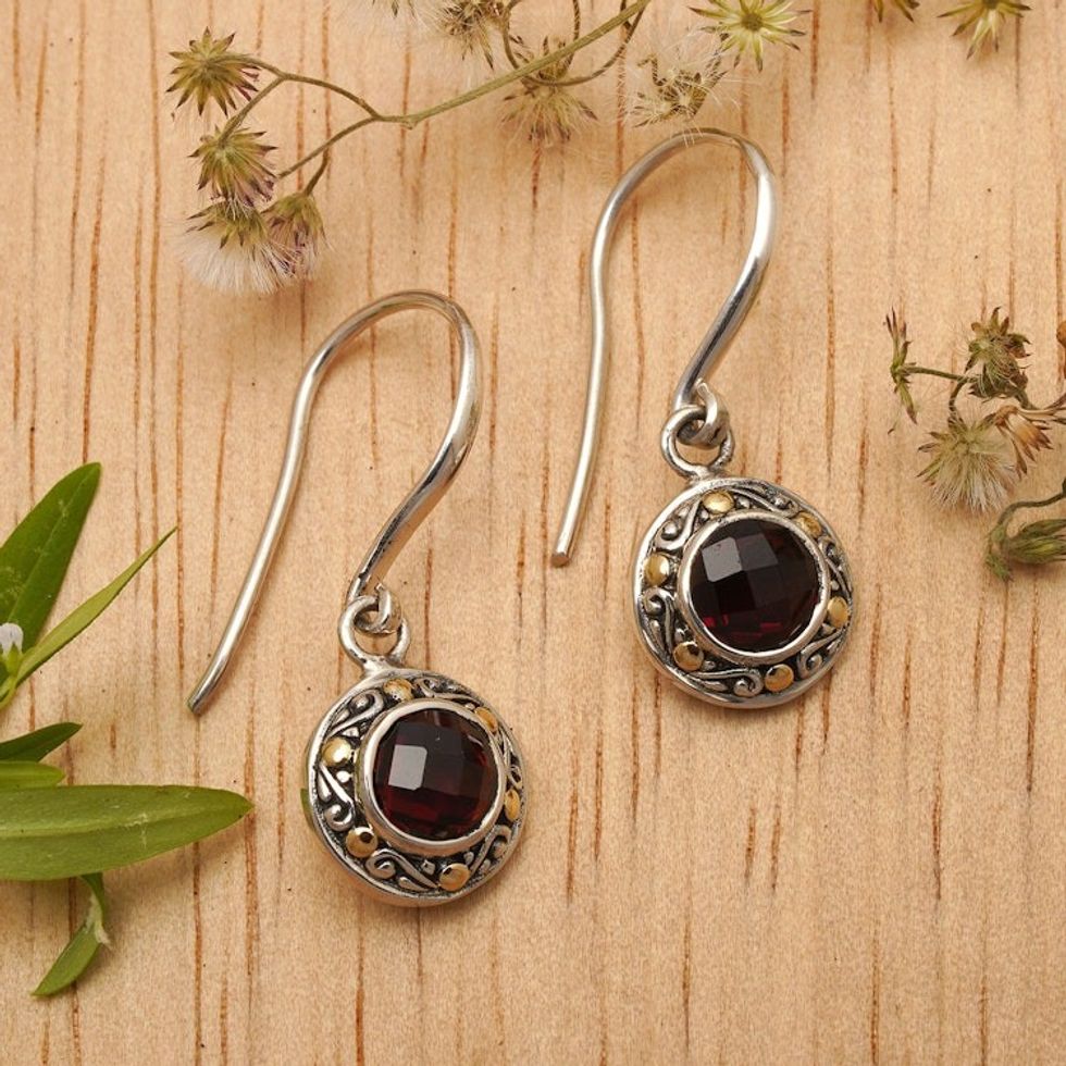 Fair Trade Sterling Silver and Garnet Drop Earrings 'Kingdom'