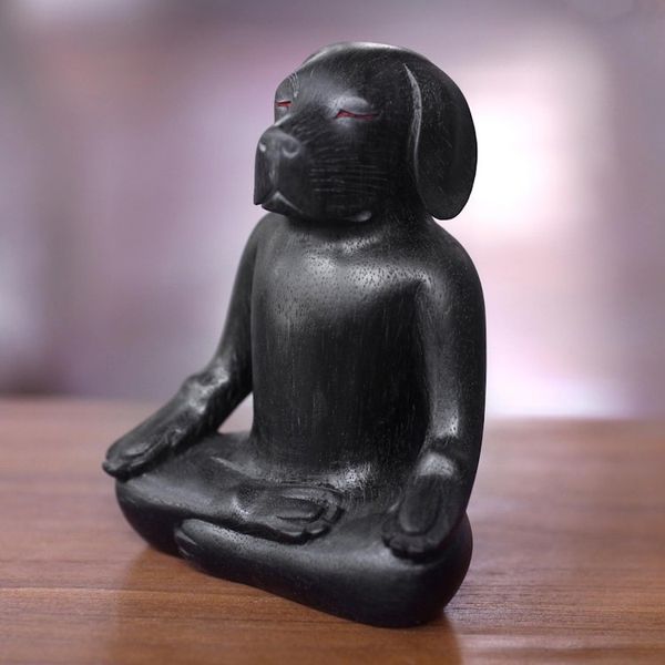 Alternate image for Carved Wood Black Beagle in Yoga Lotus Pose Sculpture Black Yoga Beagle