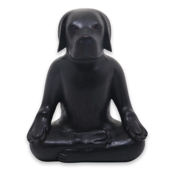 Alternate image for Carved Wood Black Beagle in Yoga Lotus Pose Sculpture Black Yoga Beagle