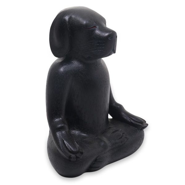 Alternate image for Carved Wood Black Beagle in Yoga Lotus Pose Sculpture Black Yoga Beagle