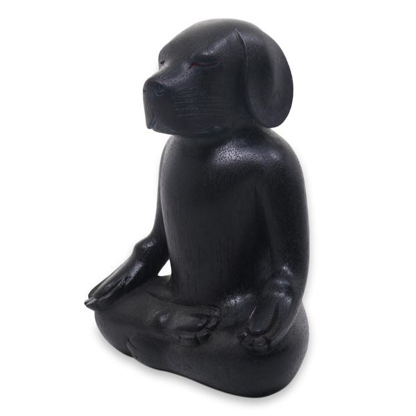 Alternate image for Carved Wood Black Beagle in Yoga Lotus Pose Sculpture Black Yoga Beagle