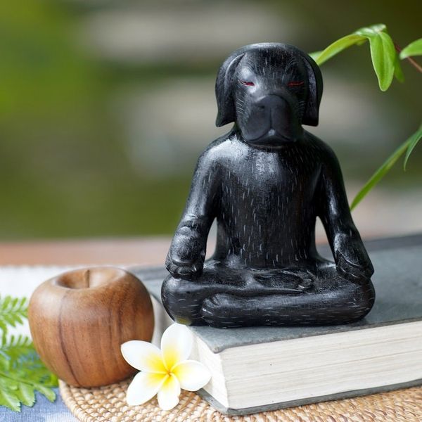 Alternate image for Carved Wood Black Beagle in Yoga Lotus Pose Sculpture Black Yoga Beagle