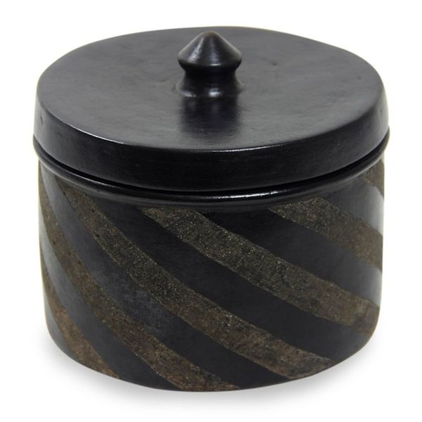 Alternate image for Indonesian Handcrafted Swirl-Design Black Ceramic Jar Zebra Swirl