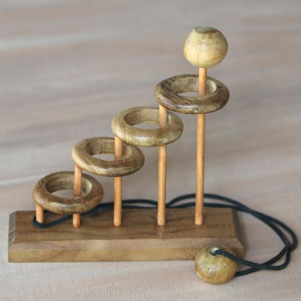 Alternate image for Artisan Crafted Teak Wood Desktop Puzzle Game from Java Magic Knot
