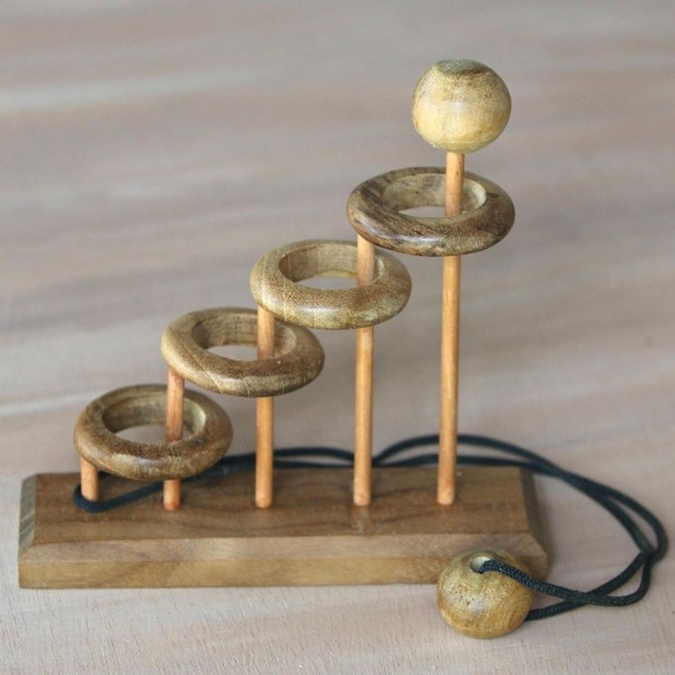 Artisan Crafted Teak Wood Desktop Puzzle Game from Java 'Magic Knot'
