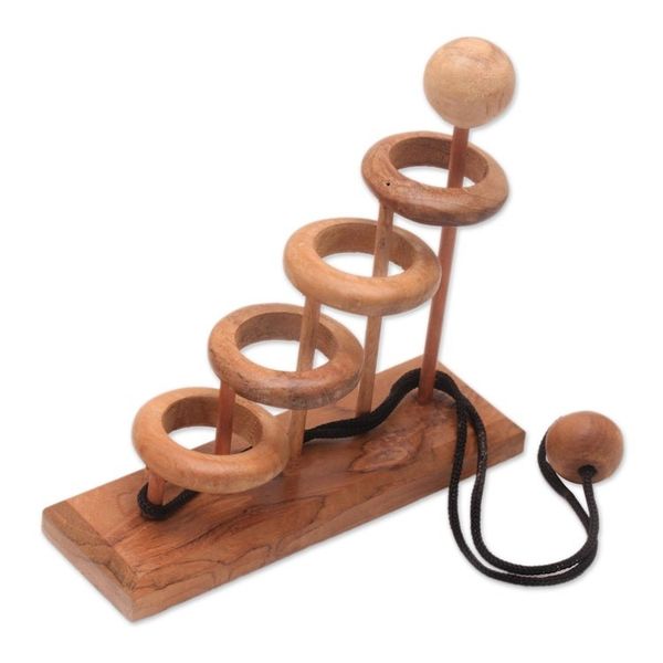 Alternate image for Artisan Crafted Teak Wood Desktop Puzzle Game from Java Magic Knot