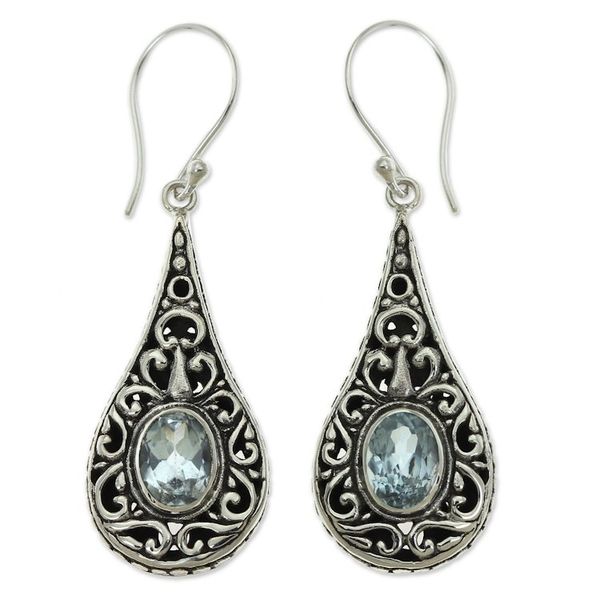 Alternate image for Artisan Crafted Earrings with Sterling Silver and Blue Topaz Balinese Dew