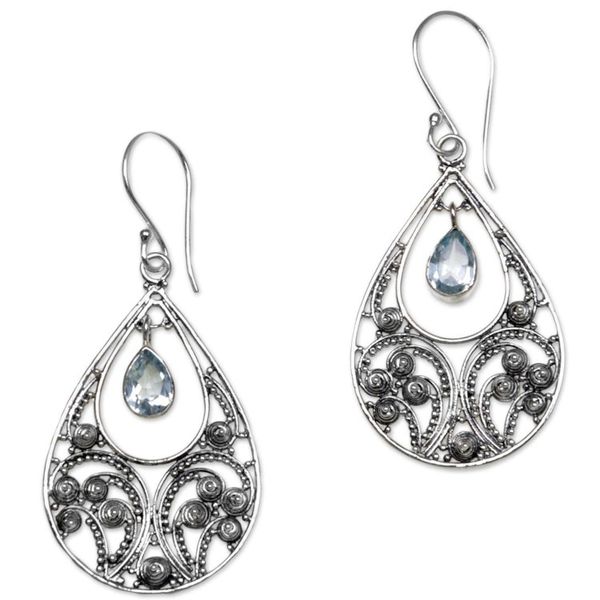 Alternate image for Sterling Silver and Blue Topaz Dangle Earrings Bali Crest