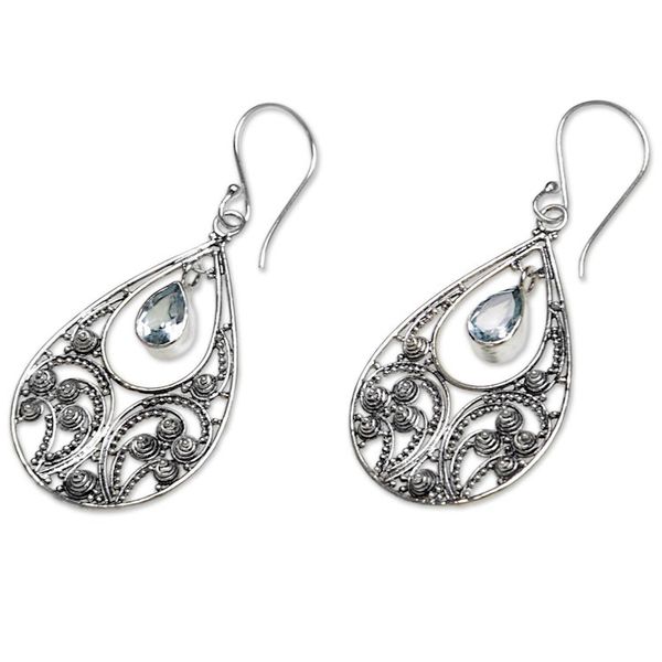Alternate image for Sterling Silver and Blue Topaz Dangle Earrings Bali Crest