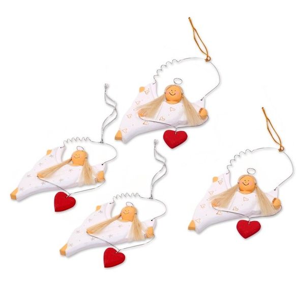 Alternate image for Set of Four Wooden Dancing Angel Ornaments with Hearts Celebrating Angels