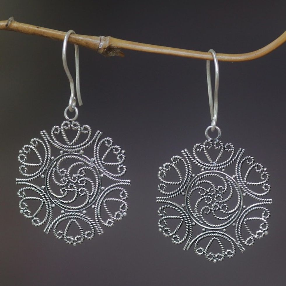 Sterling silver floral earrings 'Heart of Rose'