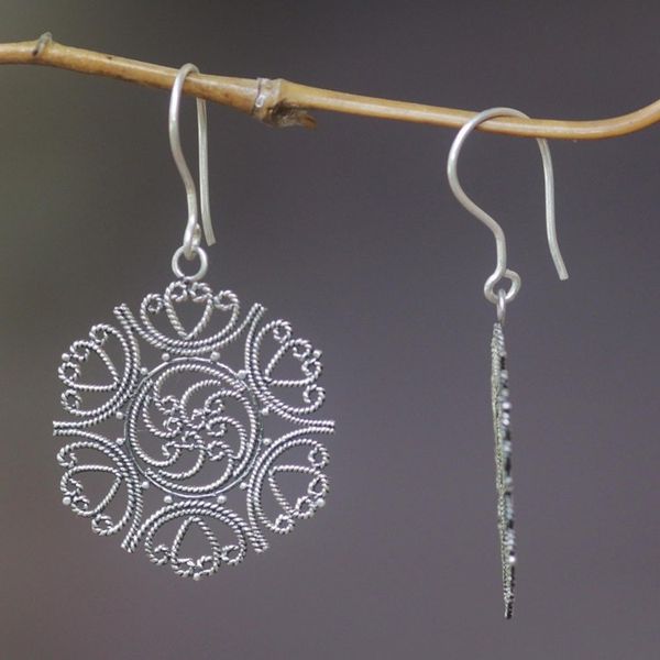 Alternate image for Sterling silver floral earrings Heart of Rose