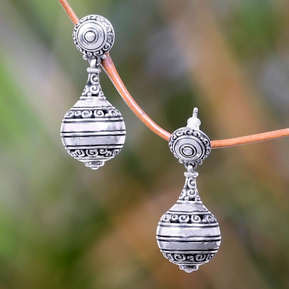 Artisan Crafted Sterling Silver Dangle Earrings from Bali 'Kendi'