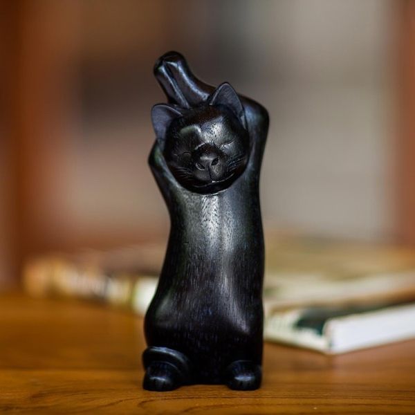 Alternate image for Wood sculpture Black Cat Stretch