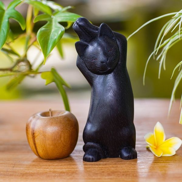 Alternate image for Wood sculpture Black Cat Stretch