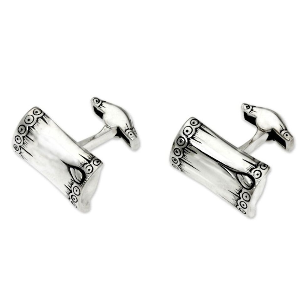 Artisan Crafted Sterling Silver Cufflinks 'Tropical Bamboo'