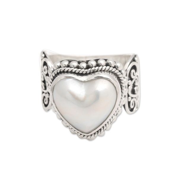 Alternate image for Ornate Cocktail Ring with Heart Shaped White Mabe Pearl Romance in White