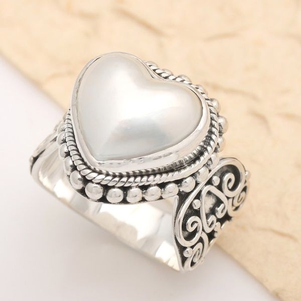 Alternate image for Ornate Cocktail Ring with Heart Shaped White Mabe Pearl Romance in White
