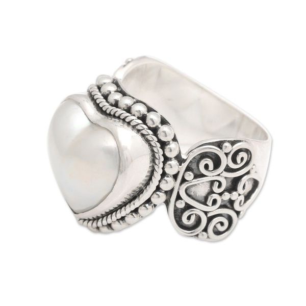 Alternate image for Ornate Cocktail Ring with Heart Shaped White Mabe Pearl Romance in White