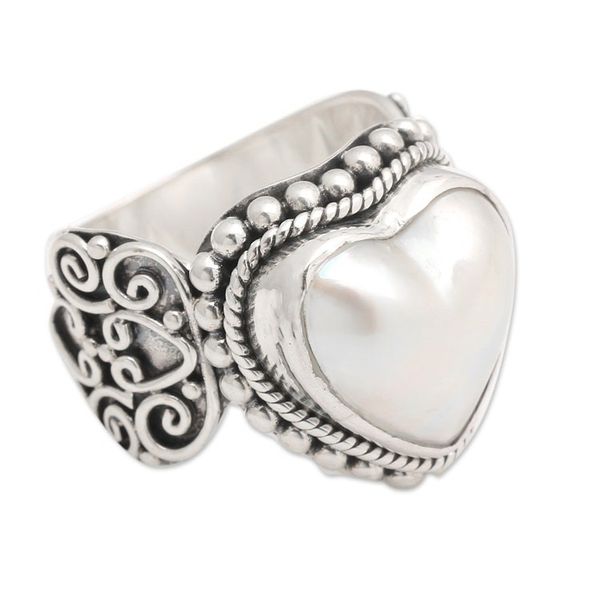 Alternate image for Ornate Cocktail Ring with Heart Shaped White Mabe Pearl Romance in White