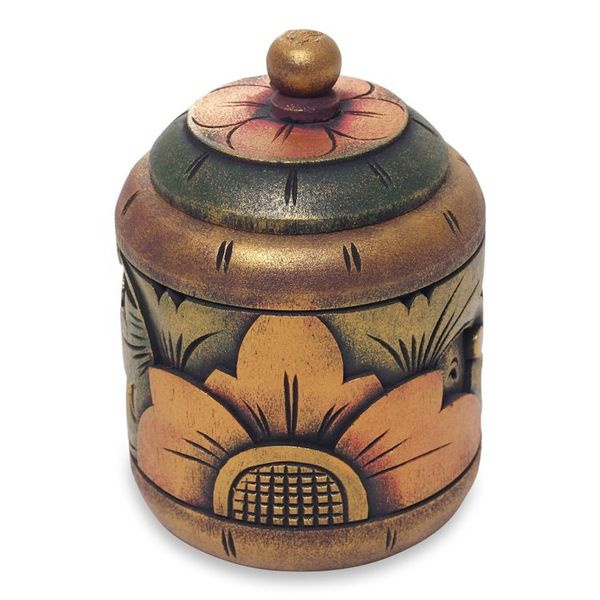 Alternate image for Floral Box Hand Carved in Bali from Mahogany Wood Garden Treasure