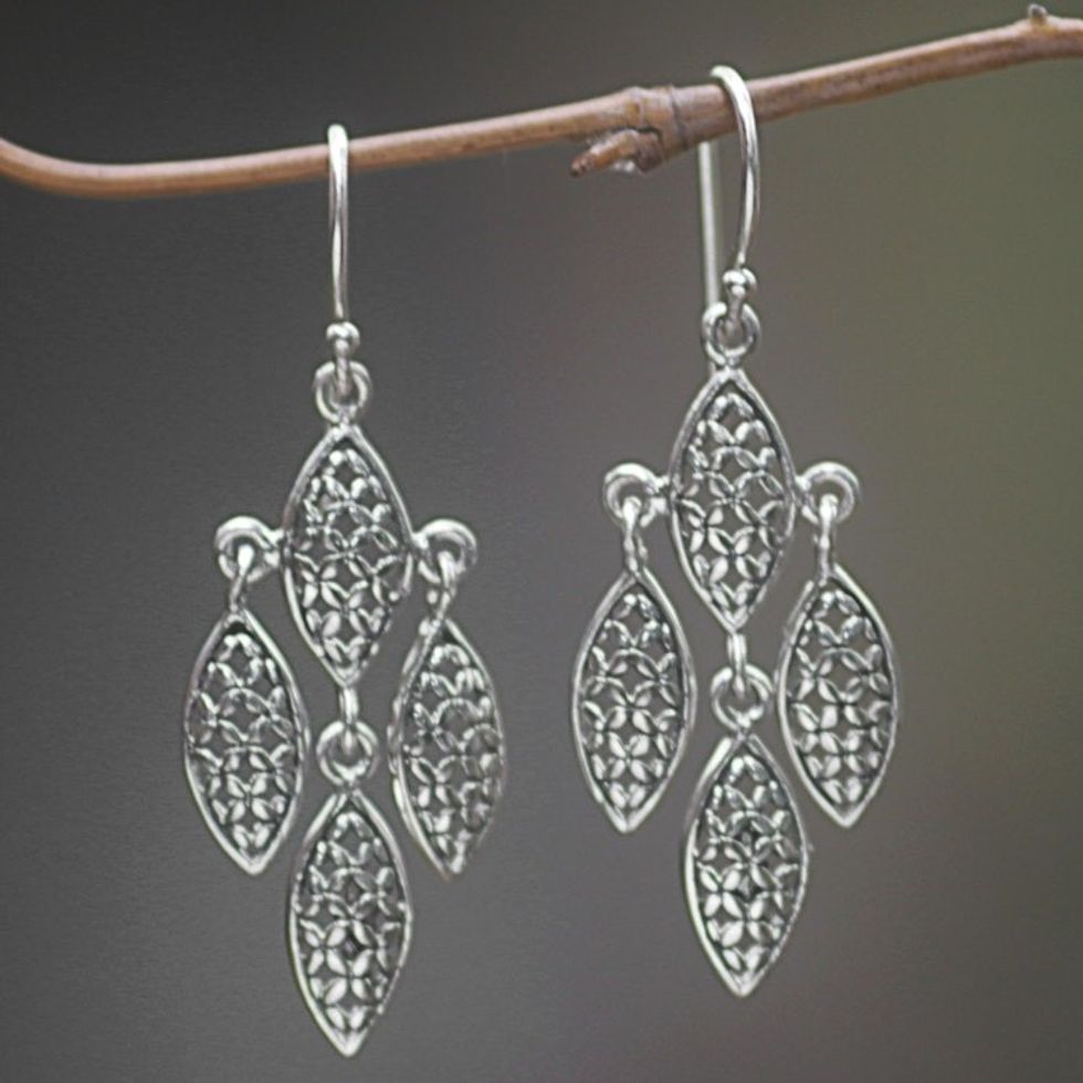 Sterling Silver Leaf Dangle Earrings Handmade in Indonesia 'Little Leaves'