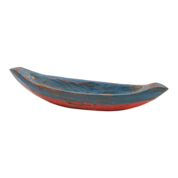 Alternate image for Blue Hand Carved Balinese Boat Theme Catchall Vintage Blue Canoe