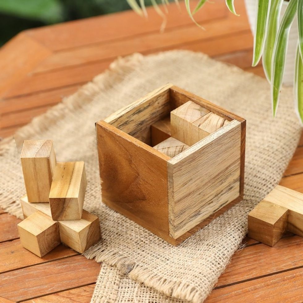 Artisan Crafted Upcycled Teak Wood Puzzle from Java 'Magic Box'