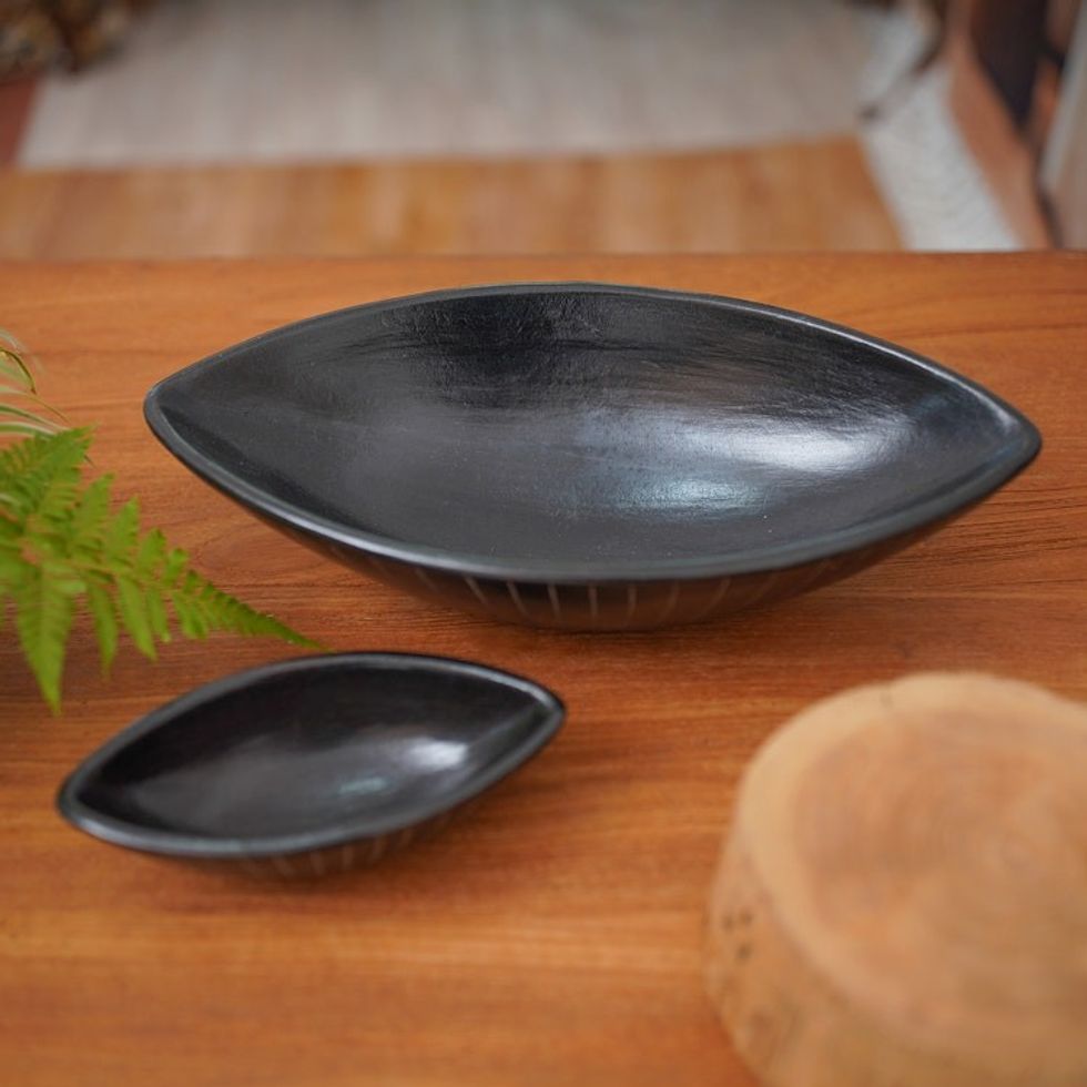Black Ceramic Serving Bowls Crafted by Hand Pair 'Lidi Aren'