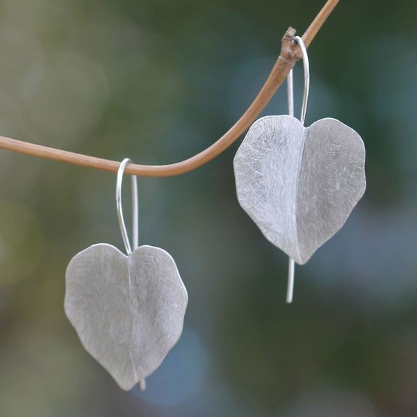 Alternate image for Sterling Silver Leaf Earrings Handcrafted in Bali Hibiscus Leaves