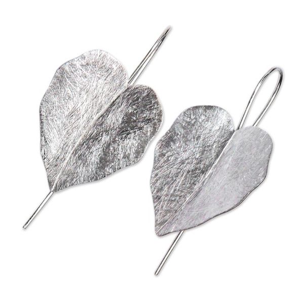 Alternate image for Sterling Silver Leaf Earrings Handcrafted in Bali Hibiscus Leaves