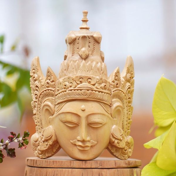 Alternate image for Hand Carved Wood Mask of Rama Floral Motif from Indonesia Rama