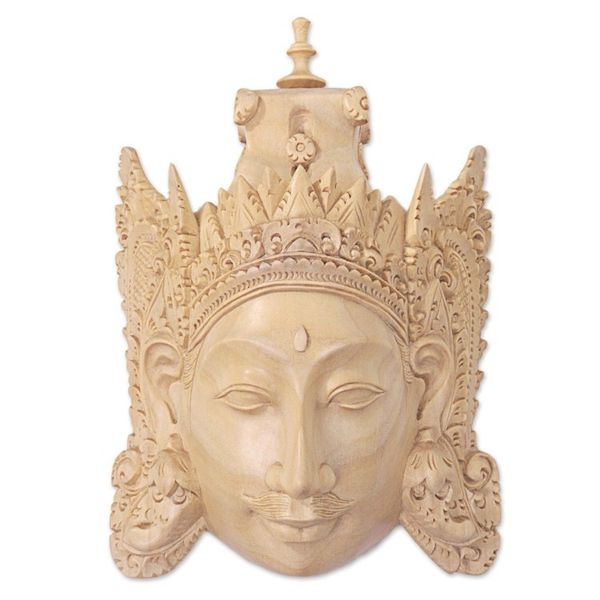 Alternate image for Hand Carved Wood Mask of Rama Floral Motif from Indonesia Rama