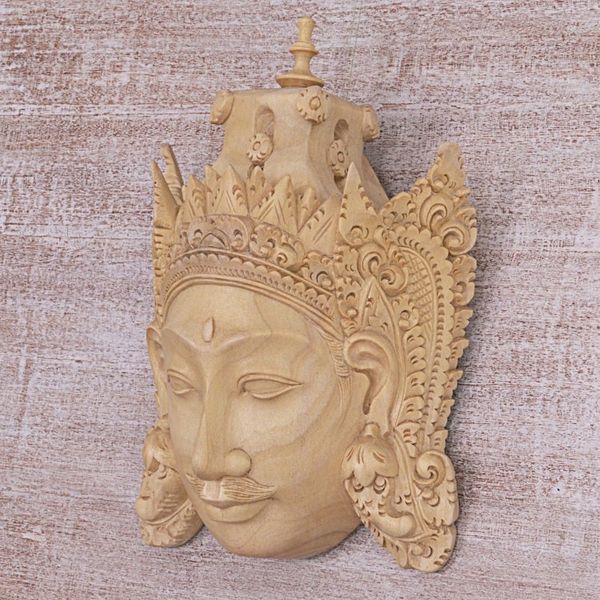 Alternate image for Hand Carved Wood Mask of Rama Floral Motif from Indonesia Rama