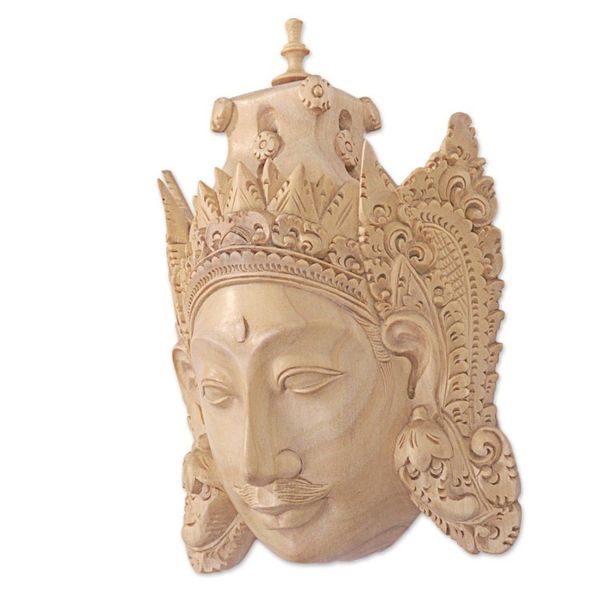 Alternate image for Hand Carved Wood Mask of Rama Floral Motif from Indonesia Rama