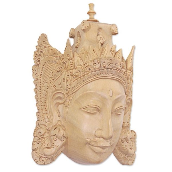 Alternate image for Hand Carved Wood Mask of Rama Floral Motif from Indonesia Rama