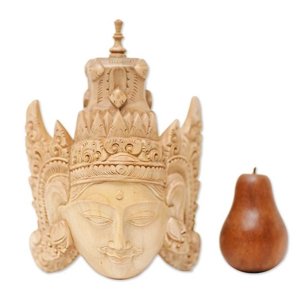 Alternate image for Hand Carved Wood Mask of Rama Floral Motif from Indonesia Rama