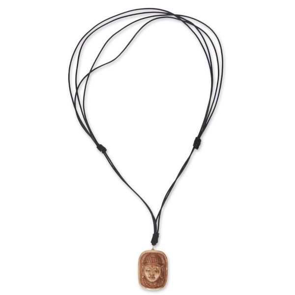 Alternate image for Artisan Crafted Bone Pendant Necklace of Buddha Head Buddha Head III