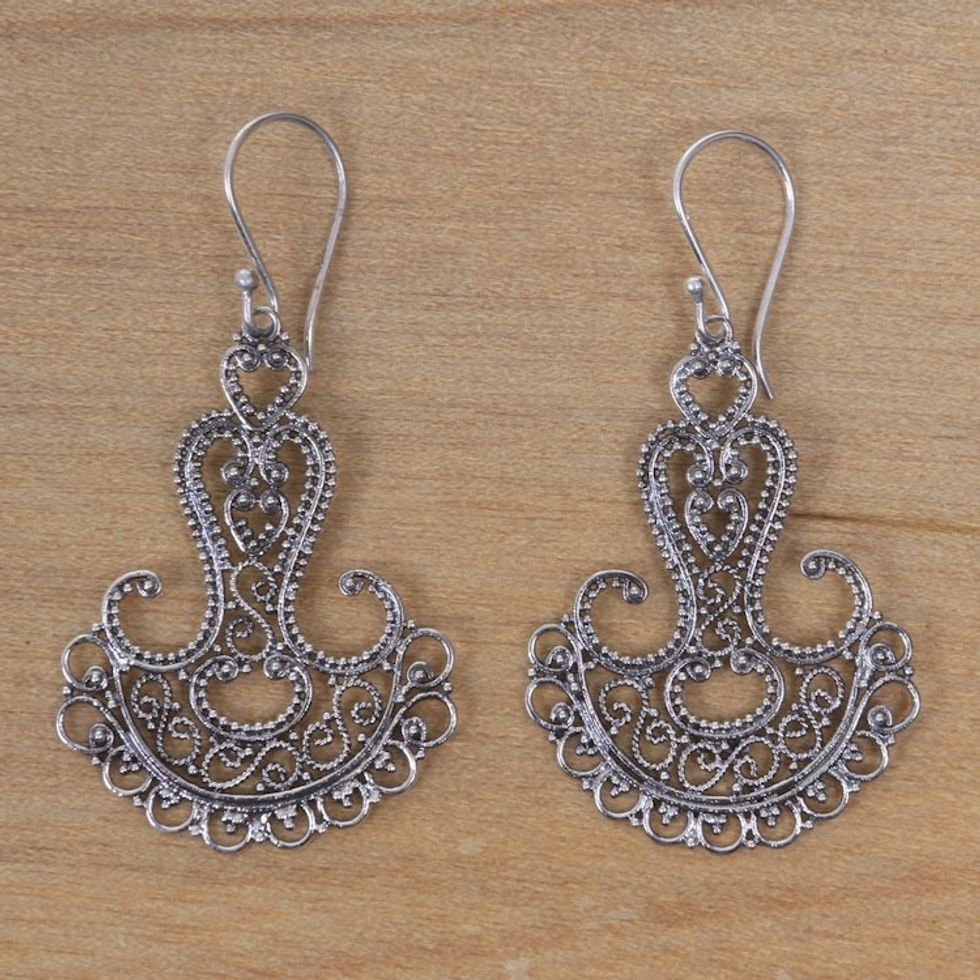 Sterling silver filigree earrings 'Benoa Anchor'