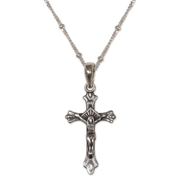 Alternate image for Highly Polished Sterling Silver Crucifix Pendant Necklace Accompanied by Christ