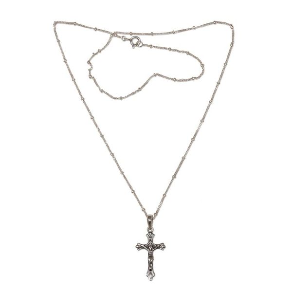 Alternate image for Highly Polished Sterling Silver Crucifix Pendant Necklace Accompanied by Christ