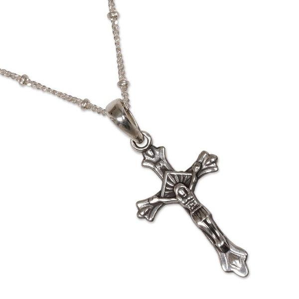 Alternate image for Highly Polished Sterling Silver Crucifix Pendant Necklace Accompanied by Christ